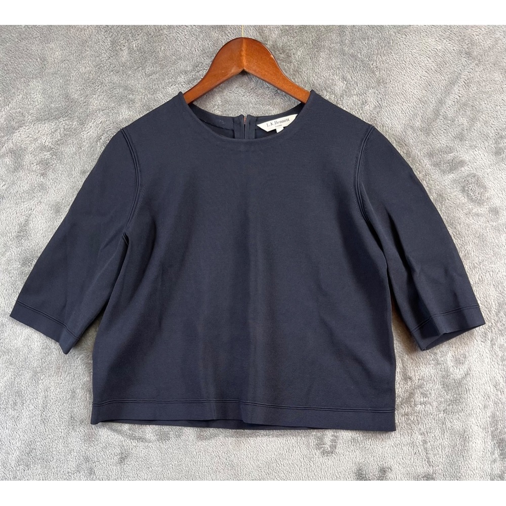 LK Bennett Cropped Sweater Womens Large Navy Blue 3/4 Sleeve